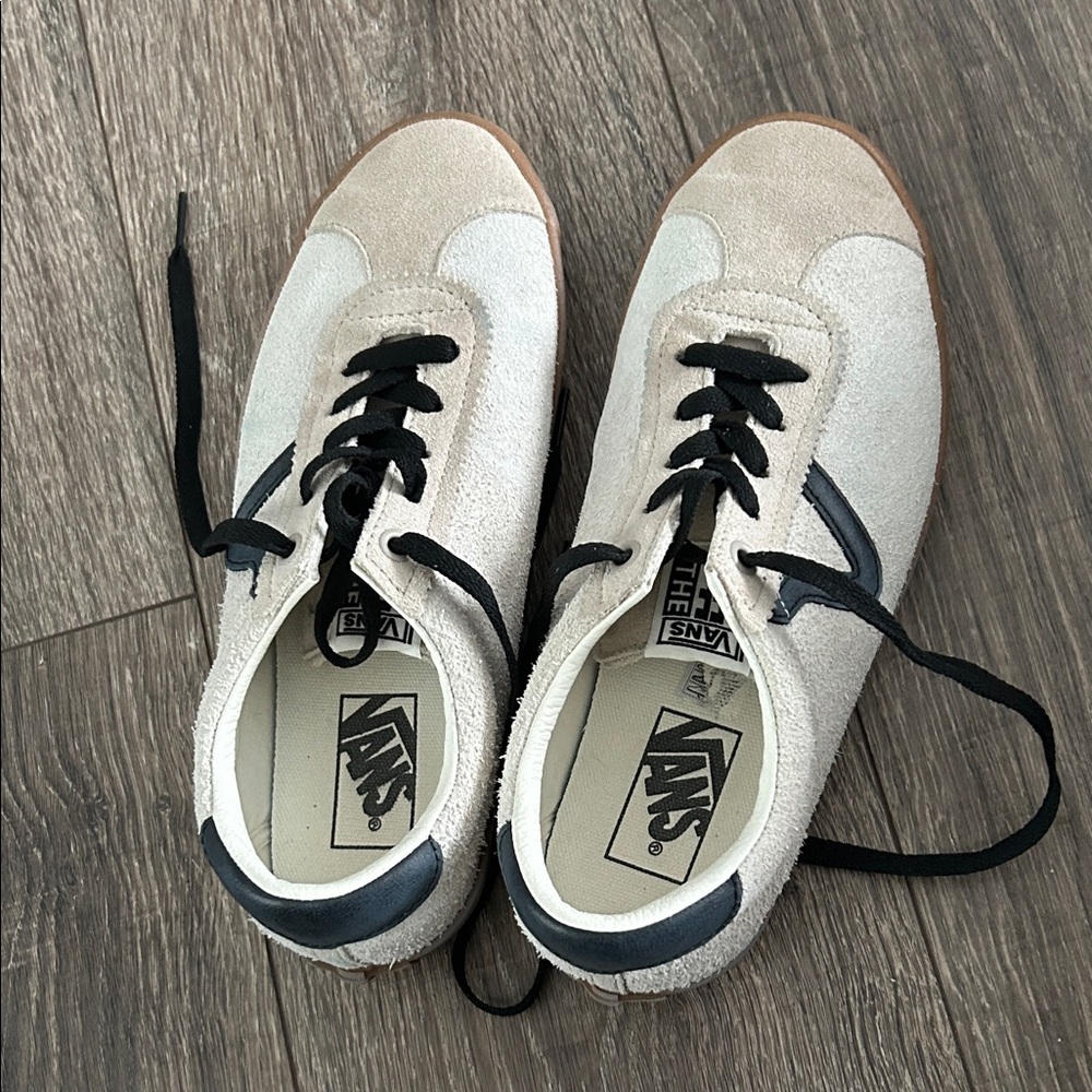 Vans Cream and Black Suede Sneakers